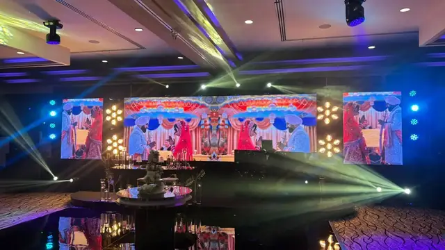 Wedding stage with LED screens and moving lights